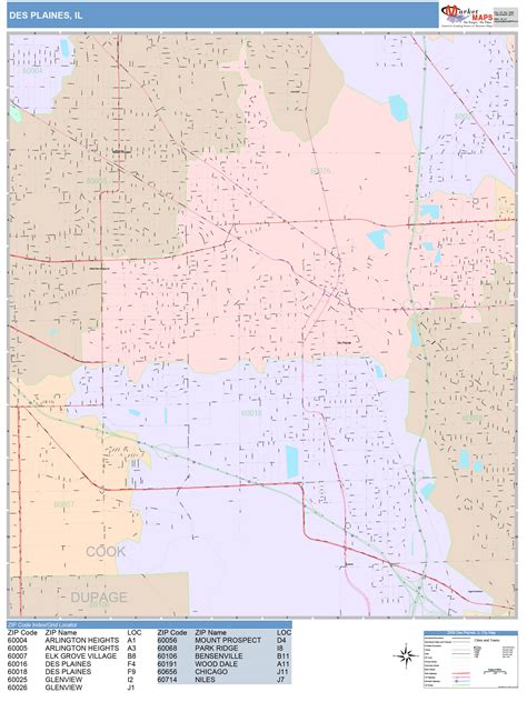 Des Plaines Illinois Wall Map Color Cast Style By Marketmaps