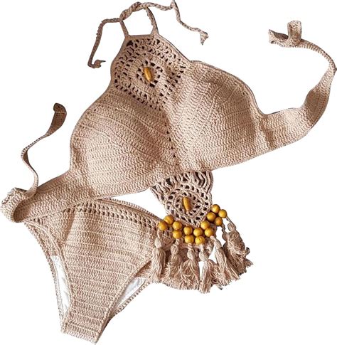 Boho Bikini Sets Damen Handgemachte Gestrickte Badeanzug Strand Vintage