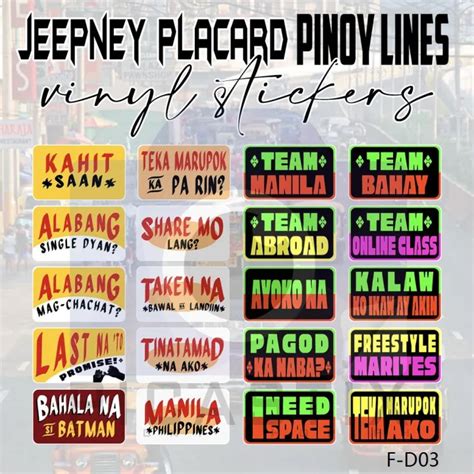 Jeepney Signs Pinoy Lines Vinyl Stickerswater Proof In X In