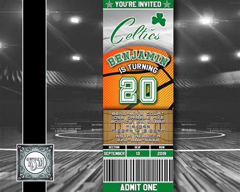 Boston Celtics Ticket Style Basketball Birthday Invitation - Etsy