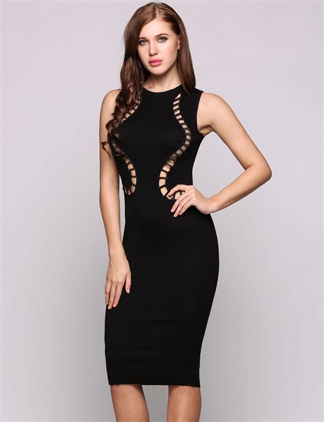 Sleeveless O Neck Hollow Out Bodycon Slim Going Out Dress Party