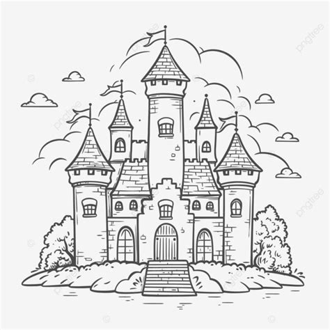 Cute Cartoon Castle Coloring Pages Outline Sketch Drawing Vector Car