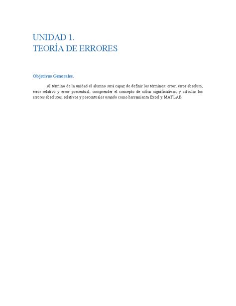 Unidad 1 Teoria Del Error Unidad 1 TeorÍa De Errores Objetivos