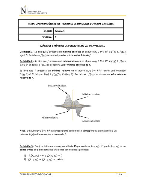 HT S5 CALC 3 2022 SEMANA 3 TEMA OPTIMIZACIÓN SIN RESTRICCIONES DE