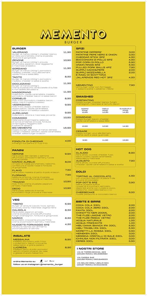 Menu Memento Burger Baldo Degli Ubaldi In Rome Thefork