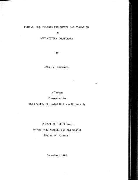 Fluvial Requirements for Gravel Bar Formation in Northwestern California - DocsLib