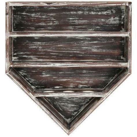 14 Baseball Home Plate Shaped Wall Mounted Torched Wood Display Storage