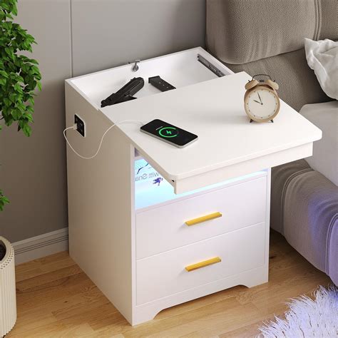 Amazon Smart Nightstand With Drawer And Safe LED Bedside Tables