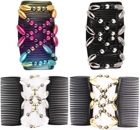 4pcs Magic Beads Hair Comb Elastic Hair Combs Double Clips Hair Holder Stretch Double Side Combs