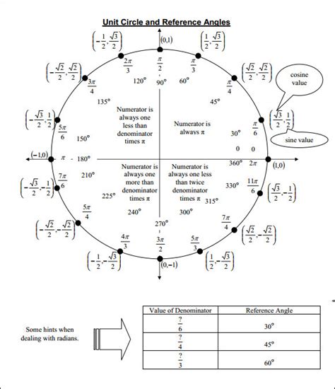 Free 19 Unit Circle Charts Templates In Pdf Ms Word