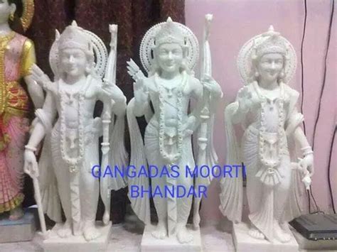 Hindu Religious Pure White Marble Ram Darbar Statue For Temple With