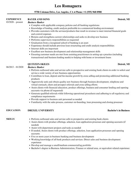 Business Banker Resume Samples Velvet Jobs