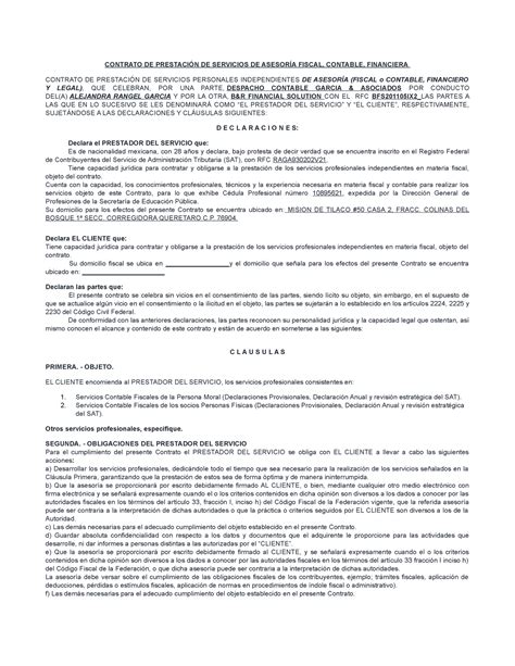 Contrato DE Prestación DE Servicios DE Asesoría Fiscal O Contable pm