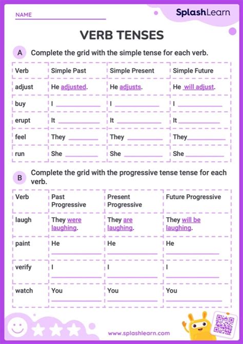 Complete The Table With The Correct Tense ELA Worksheets SplashLearn