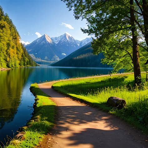 Premium AI Image | Scenic nature landscape of path near lake