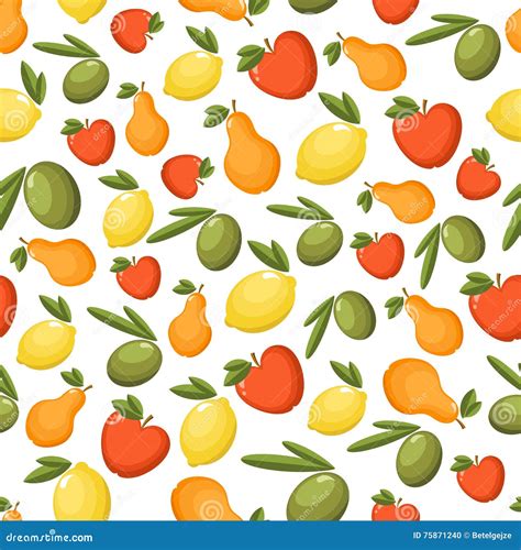 Vector Seamless Pattern With Fresh Fruits Stock Vector Illustration