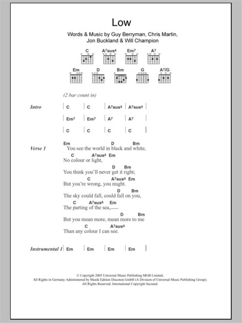 Low by Coldplay - Guitar Chords/Lyrics - Guitar Instructor