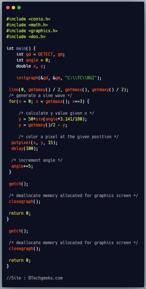 C Program To Draw Cosine Wave Using C Graphics BTech Geeks