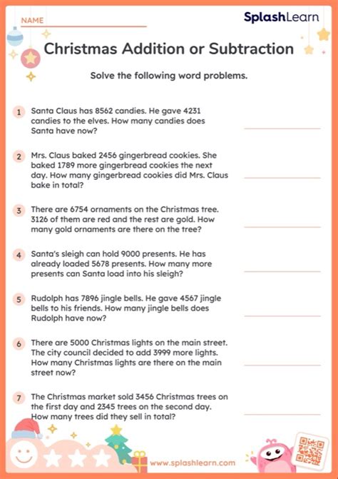 Add Or Subtract Within 10000 Christmas Word Problems Worksheet