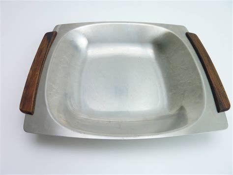 Vintage Stainless Steel Teak Wood Tray Dish Selandia Denmark Etsy