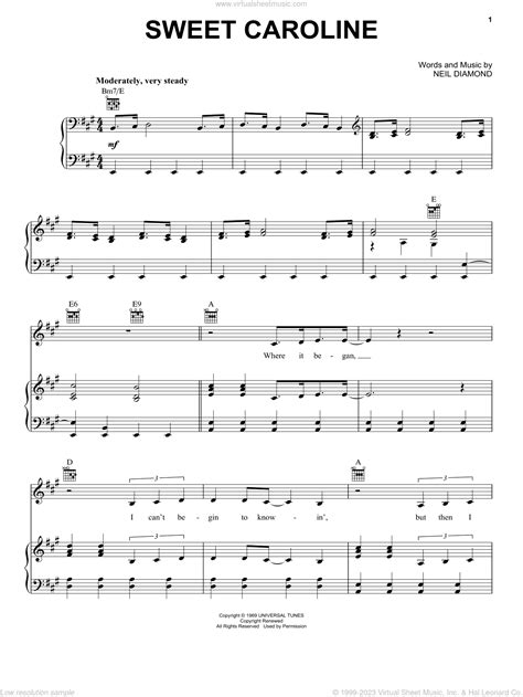 Diamond Sweet Caroline Sheet Music For Voice Piano Or Guitar