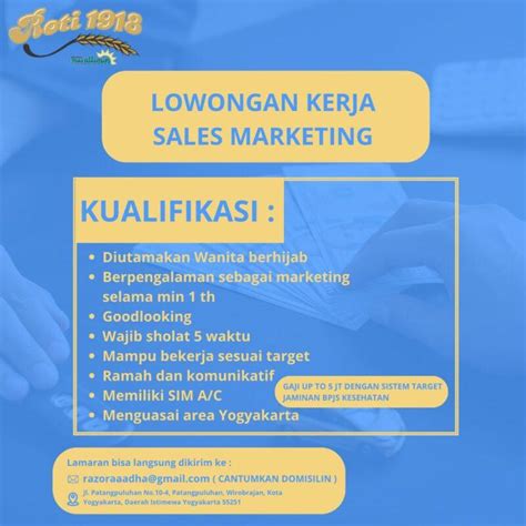 Lowongan Kerja Sales Marketing Di Roti 1918 LokerJogja ID