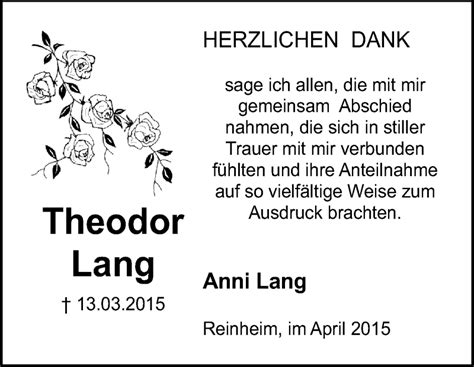 Traueranzeigen Von Theodor Lang Vrm Trauer De