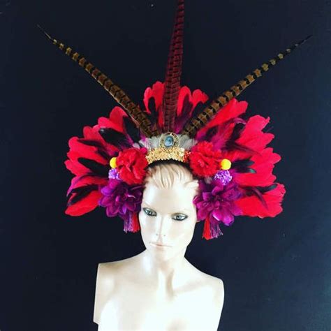 Feather Carnival Festival Head Dress Statement Head Piece Flower Hair