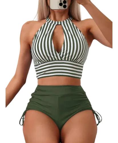 Bikini Biqu Ni Listras Recorte Shorts Colado Novidade S Parcelamento Sem Juros