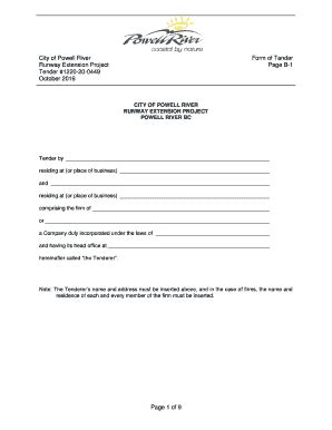 Fillable Online Powellriver Civicweb Copr Form Of Tender Runway