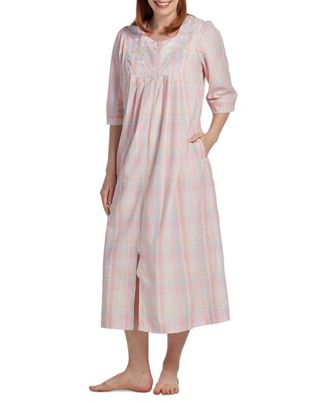 Miss Elaine Plus Size Embroidered Zip Front Nightgown Macys