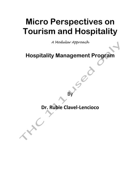 Micro Perspective On Tourism And Hospitality Industry Pdf