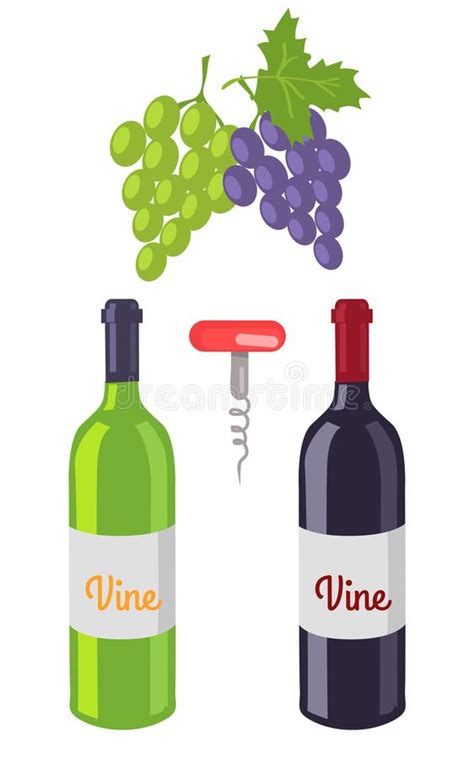 Botellas De Vino Y Ejemplo Fijado Uvas Del Vector Ilustración del