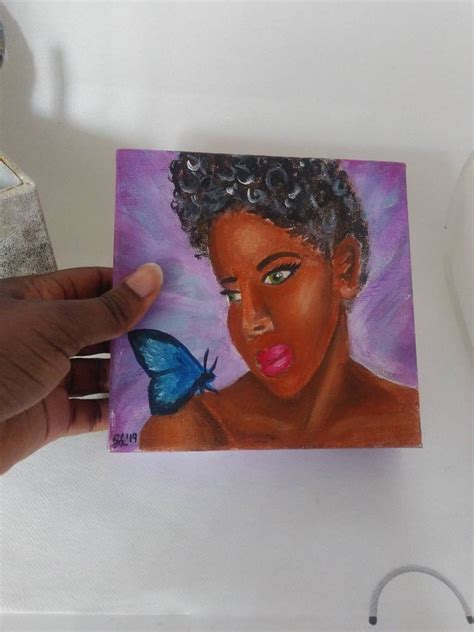 Blue Butterfly Painting, African American Art, 6x6 Black Art, Black ...