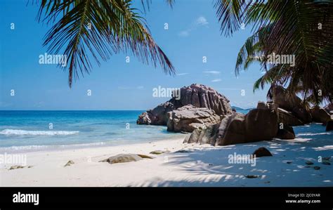 Anse Patates Beach La Digue Island Seychelles White Beach With Blue