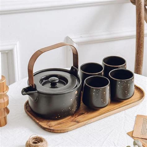 Jual Set Teapot Marble Dots Black Dapur Minum Peralatan Teapot Plateful