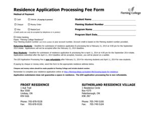 Fillable Online Residence Application Fee Form Fleming College Fax