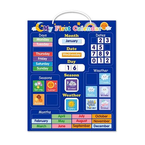 Kids Magnetic First Calendar Time Month Date Day Season Weather