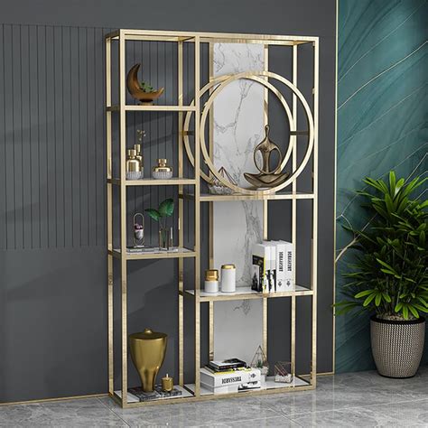 Modern Open Bookshelf White Gold Etagere In Metal Frame Homary