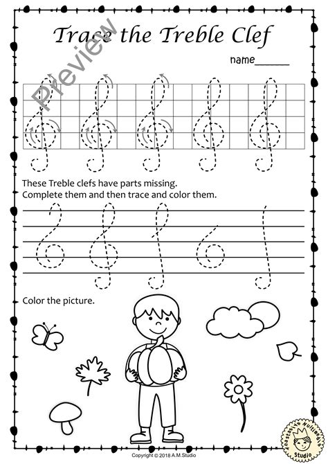 Treble Clef Tracing Music Notes Worksheets For Spring Anastasiya