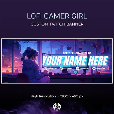 Custom Twitch Banner Relaxing Design For Your Profile Gamer Girl Lofi