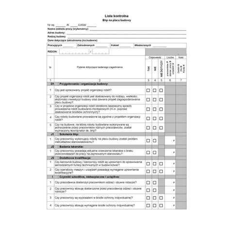Lista Kontrolna Bhp Na Placu Budowy Dobra Cena Sklep Online