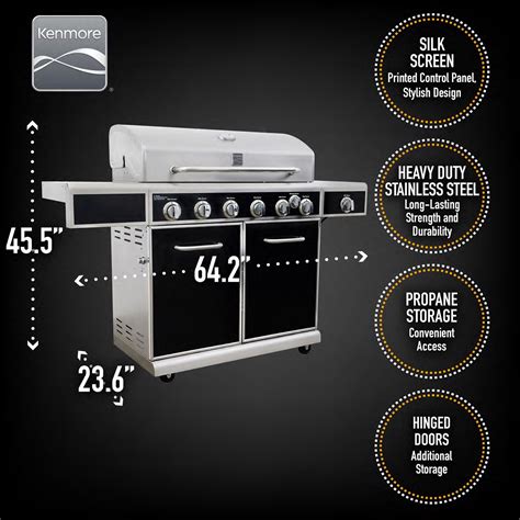 Kenmore 6 Burner Heavy Duty Plus Side Burner And Rear Infrared Burner Gas Grill With Silk Screen