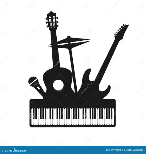 Musical Instruments Decorative Icons Silhouette Black Set With Guitar