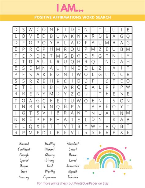 Positive Affirmations Word Search Etsy