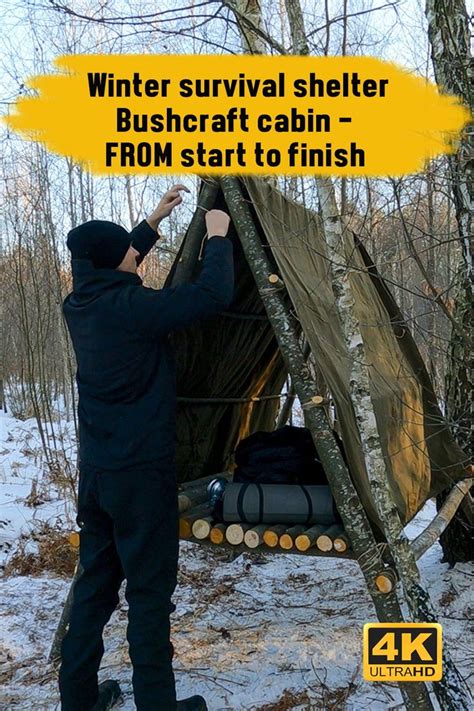 Winter survival shelter | Bushcraft cabin - FROM start to finish in 2024 | Winter survival ...