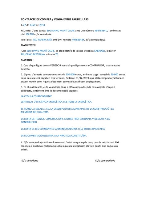 Contracte DE Compra Venta CONTRACTE DE COMPRA VENDA ENTRE