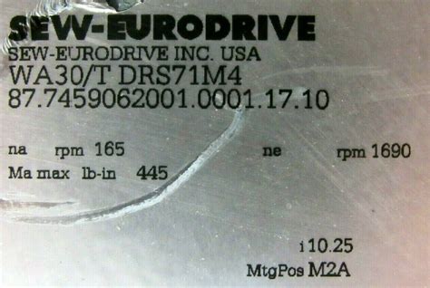 New Sew Eurodrive Wa30t Drs71m4 Gearmotor Wa30tdrs71m4 Sb Industrial