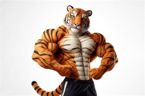 Premium Photo Anthropomorphic Tiger Bodybuilder Showing Biceps On