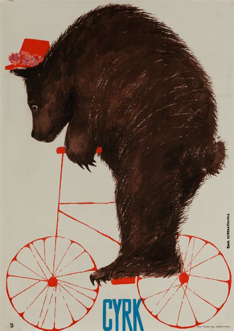 cyrk original polish circus poster bear  bicycle david pollack
